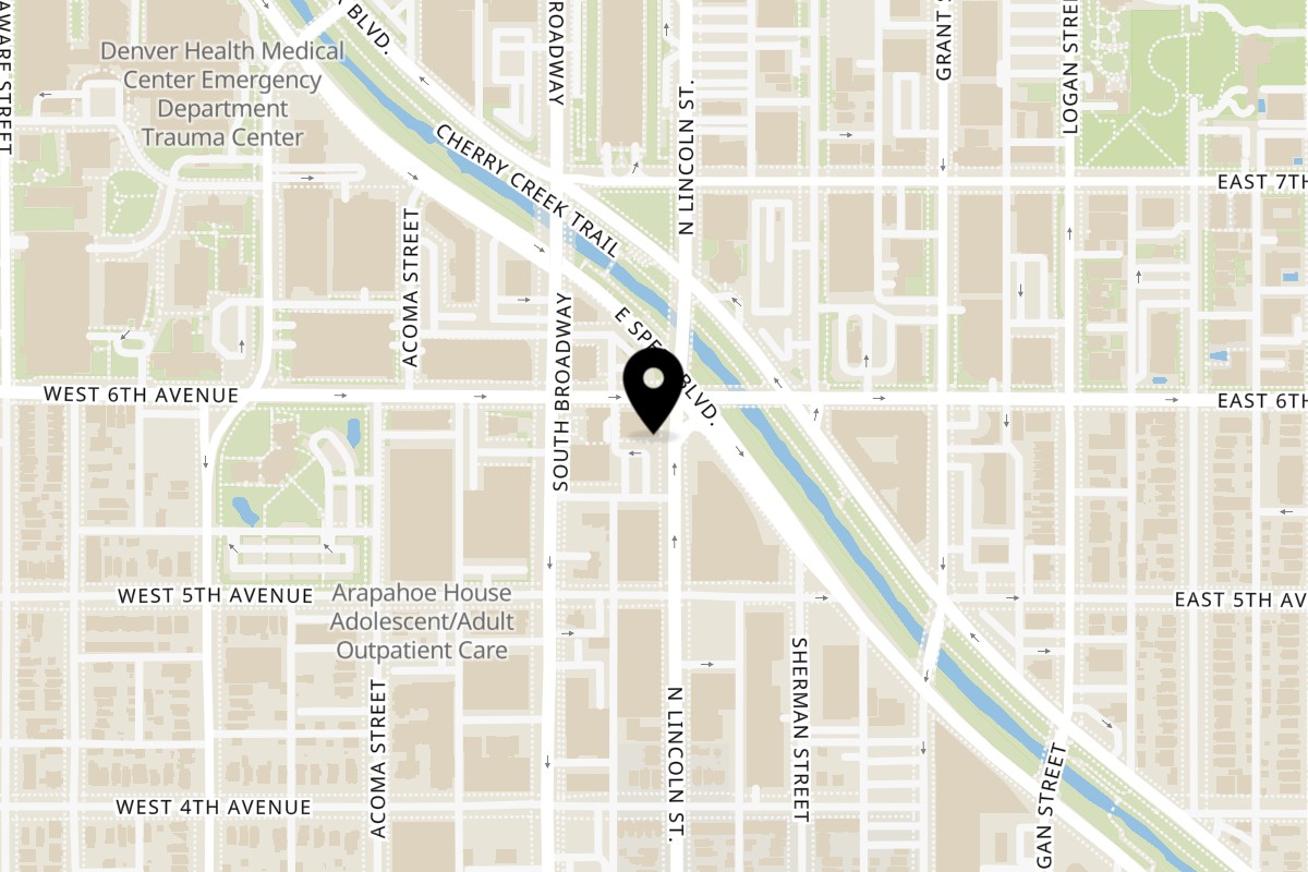 Map showing the location of Zaika Indian Express on 575 Lincoln St B in Denver
